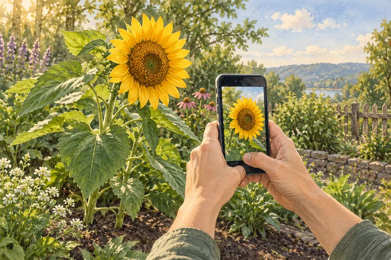 太陽の花を照らす人が、写真家と花を同じ生きるシーンで撮影している。